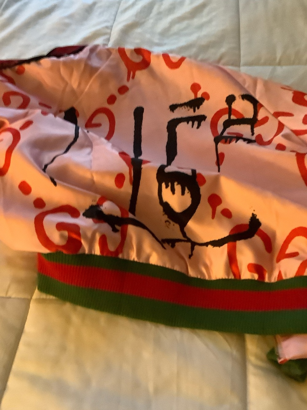 Gucci Pink Red Logo Bomber Jacket with Green Trim - Picture 2 of 2